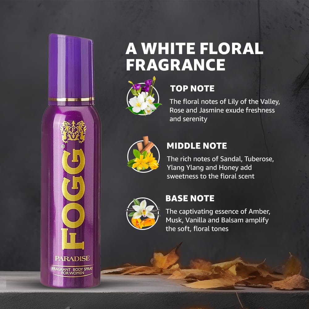 Fogg Paradise No Gas Deodorant for Women, Long-Lasting Perfume Body Spray 120Ml