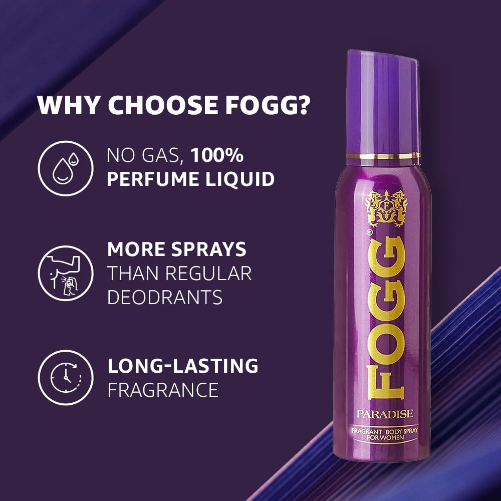 Fogg Paradise No Gas Deodorant for Women, Long-Lasting Perfume Body Spray 120Ml